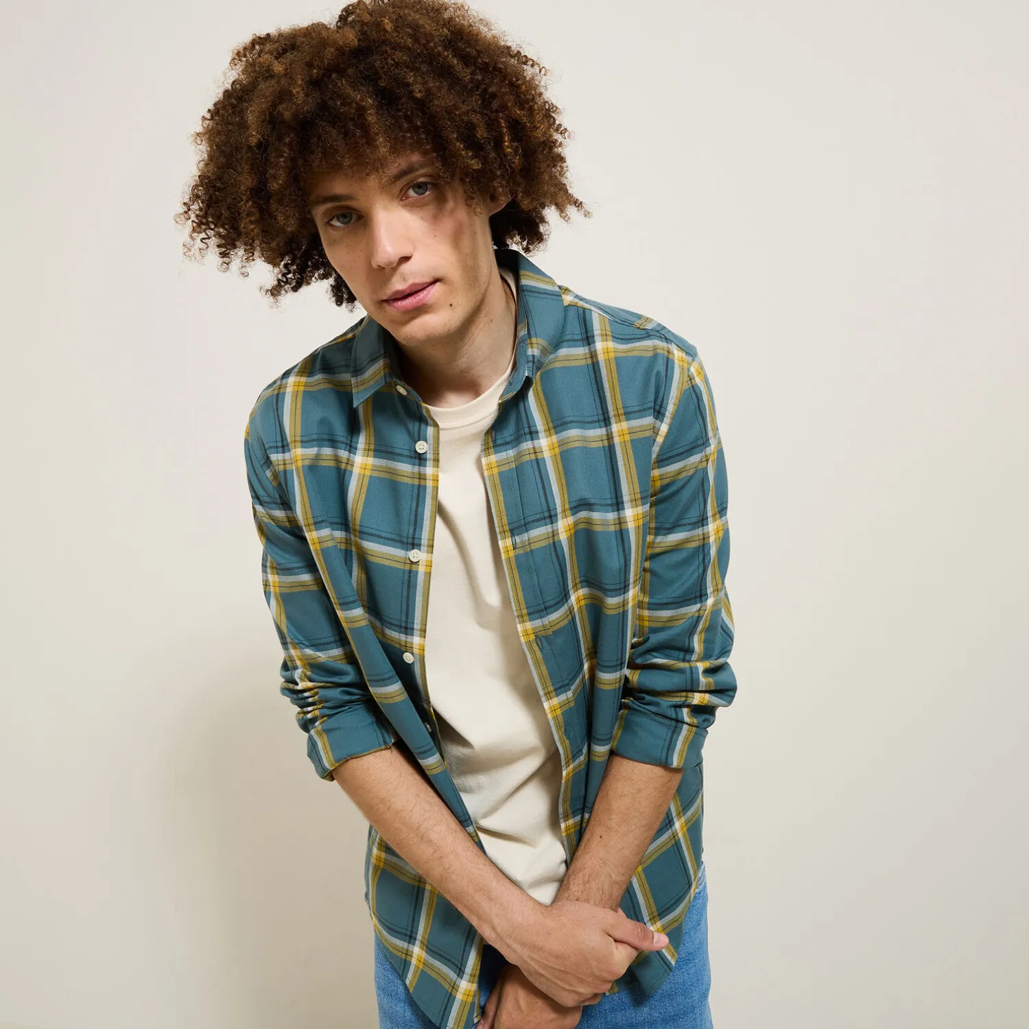 Jules Chemise en coton flanelle à carreaux- Chemise