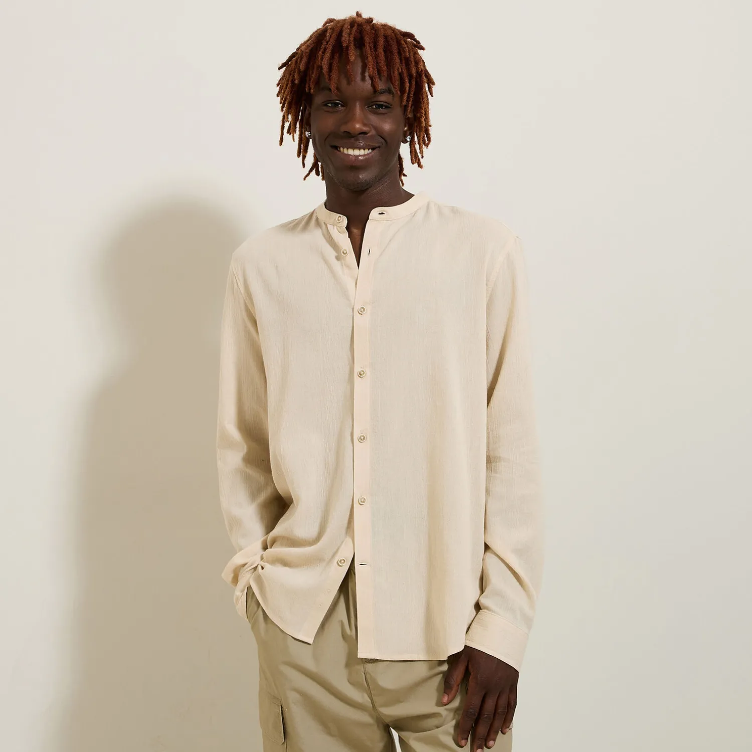 Jules Chemise en coton lin col mao- Chemise