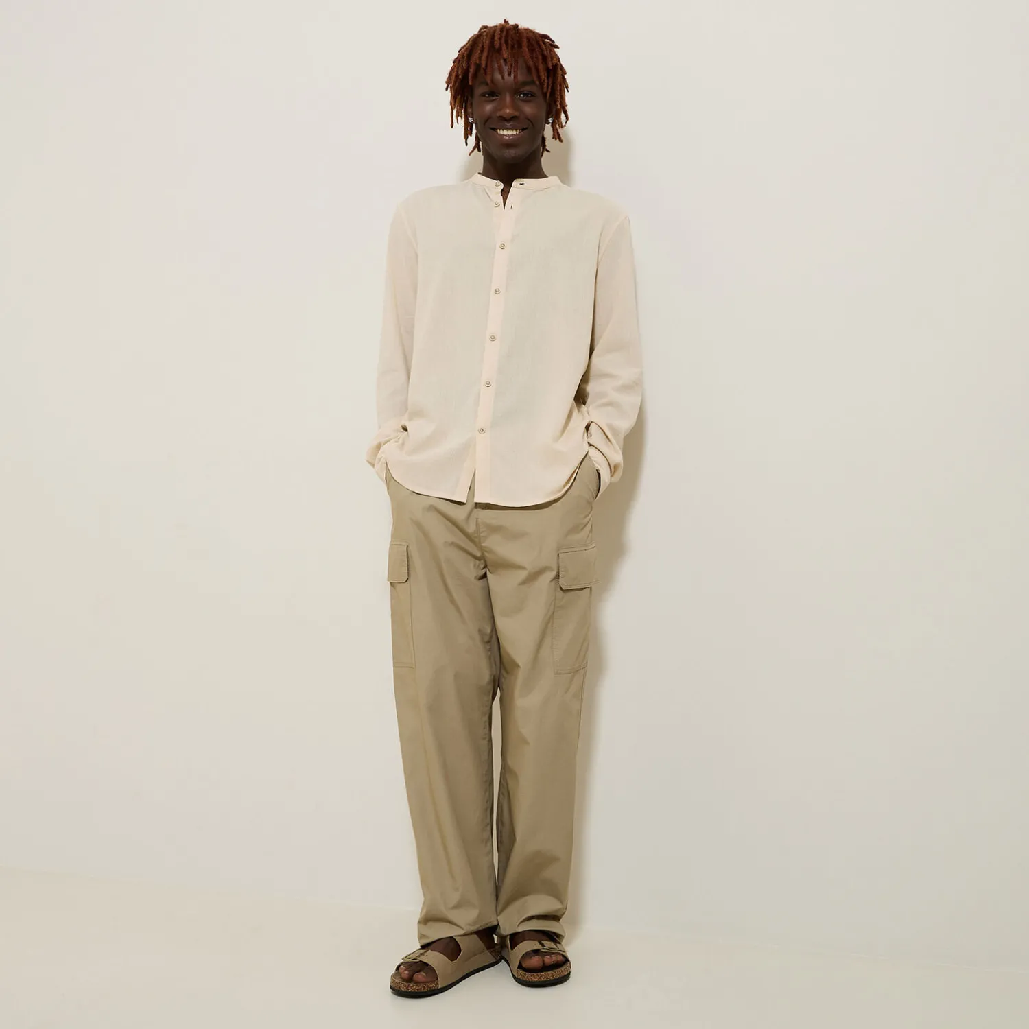 Jules Chemise en coton lin col mao- Chemise