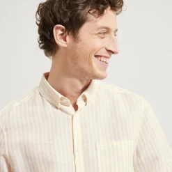 Jules Chemise en coton lin rayée col boutonné- Chemise