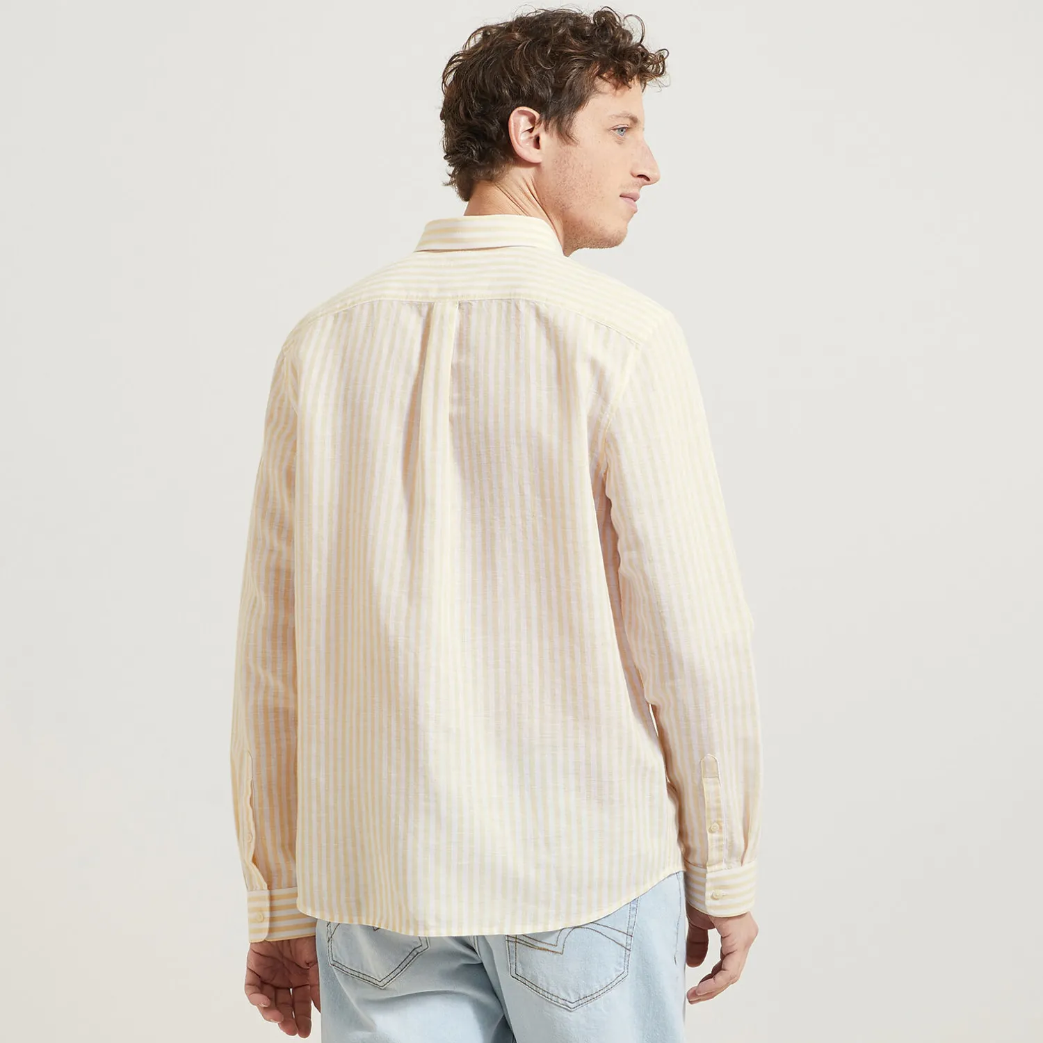 Jules Chemise en coton lin rayée col boutonné- Chemise