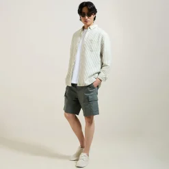 Jules Chemise en coton lin rayée col boutonné- Chemise