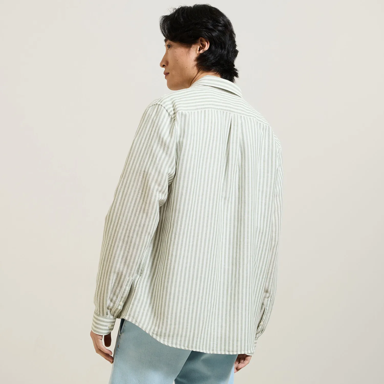 Jules Chemise en coton lin rayée col boutonné- Chemise