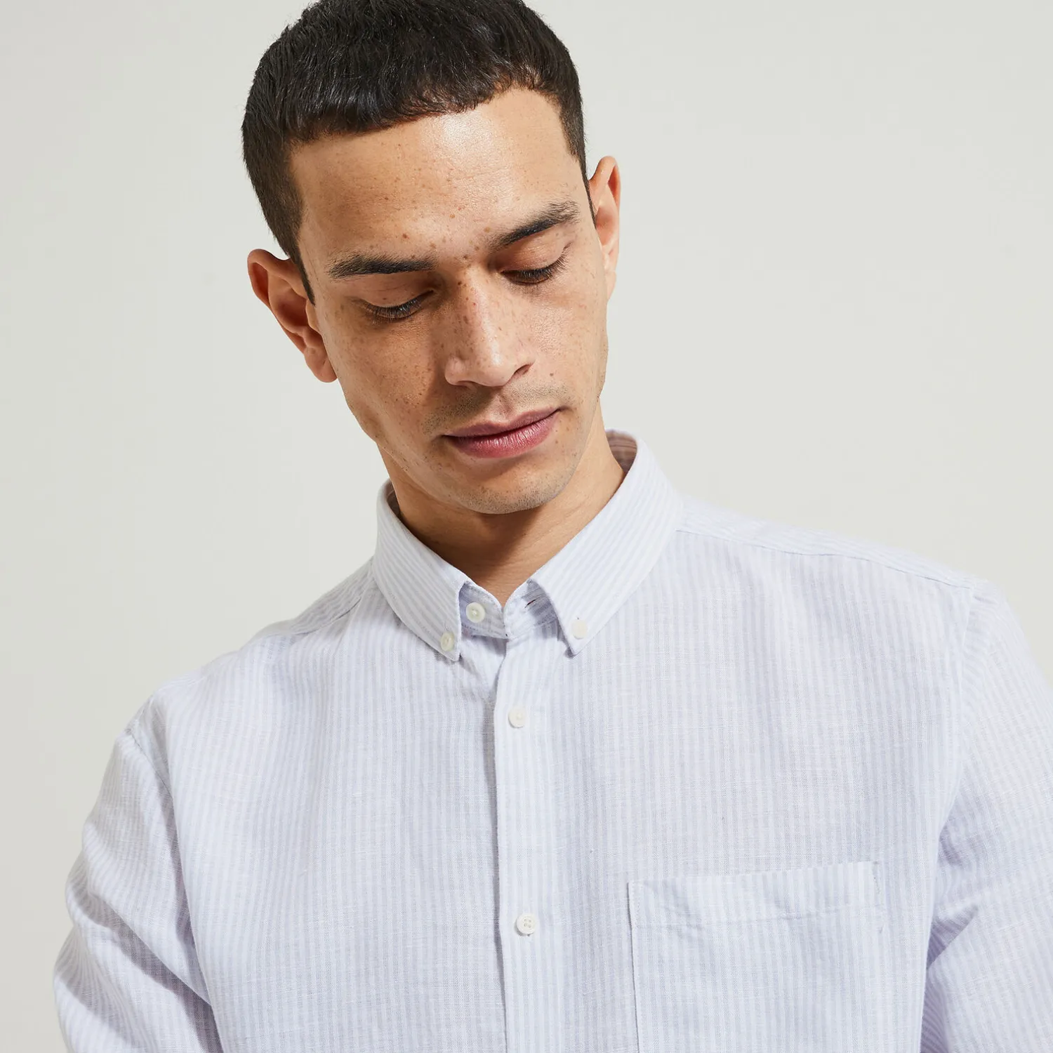 Jules Chemise en coton lin rayée col boutonné- Chemise