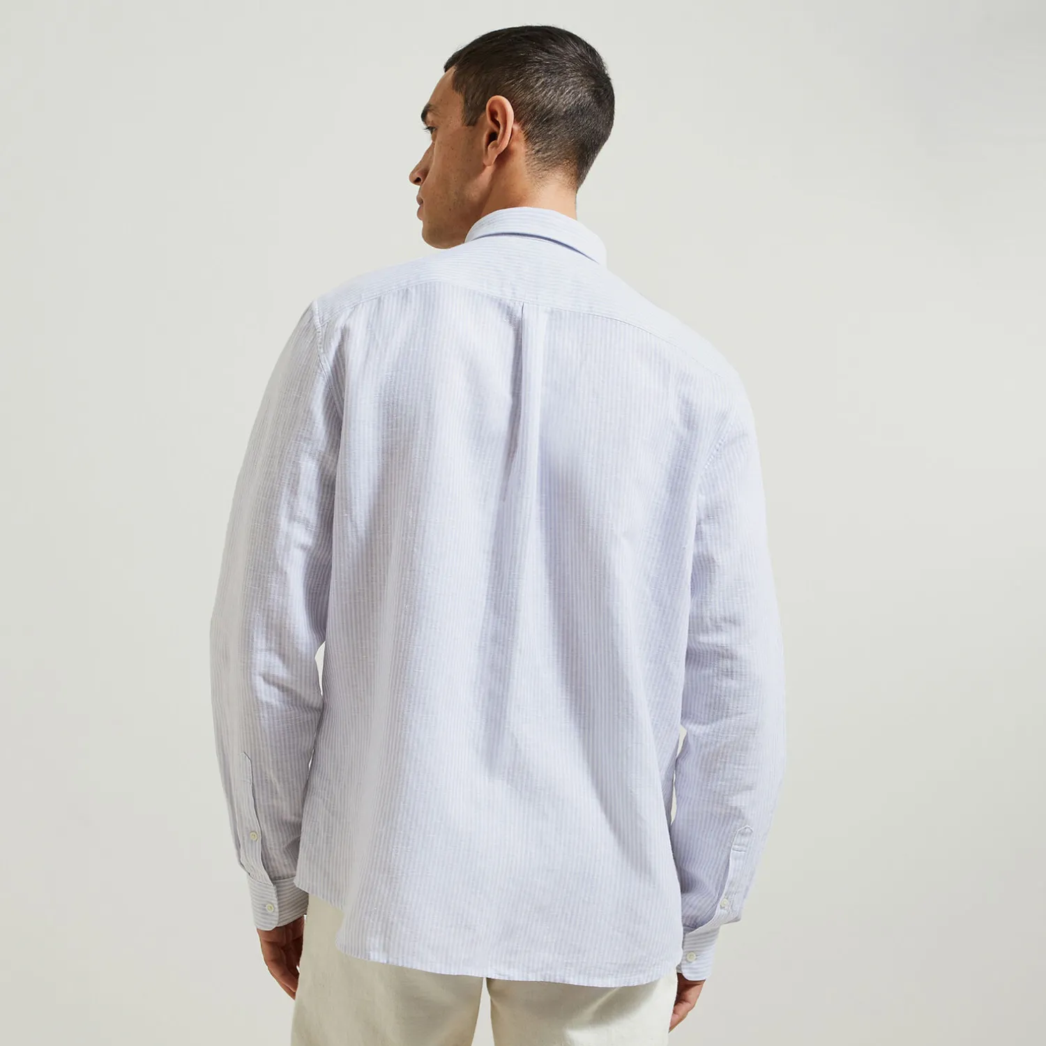 Jules Chemise en coton lin rayée col boutonné- Chemise