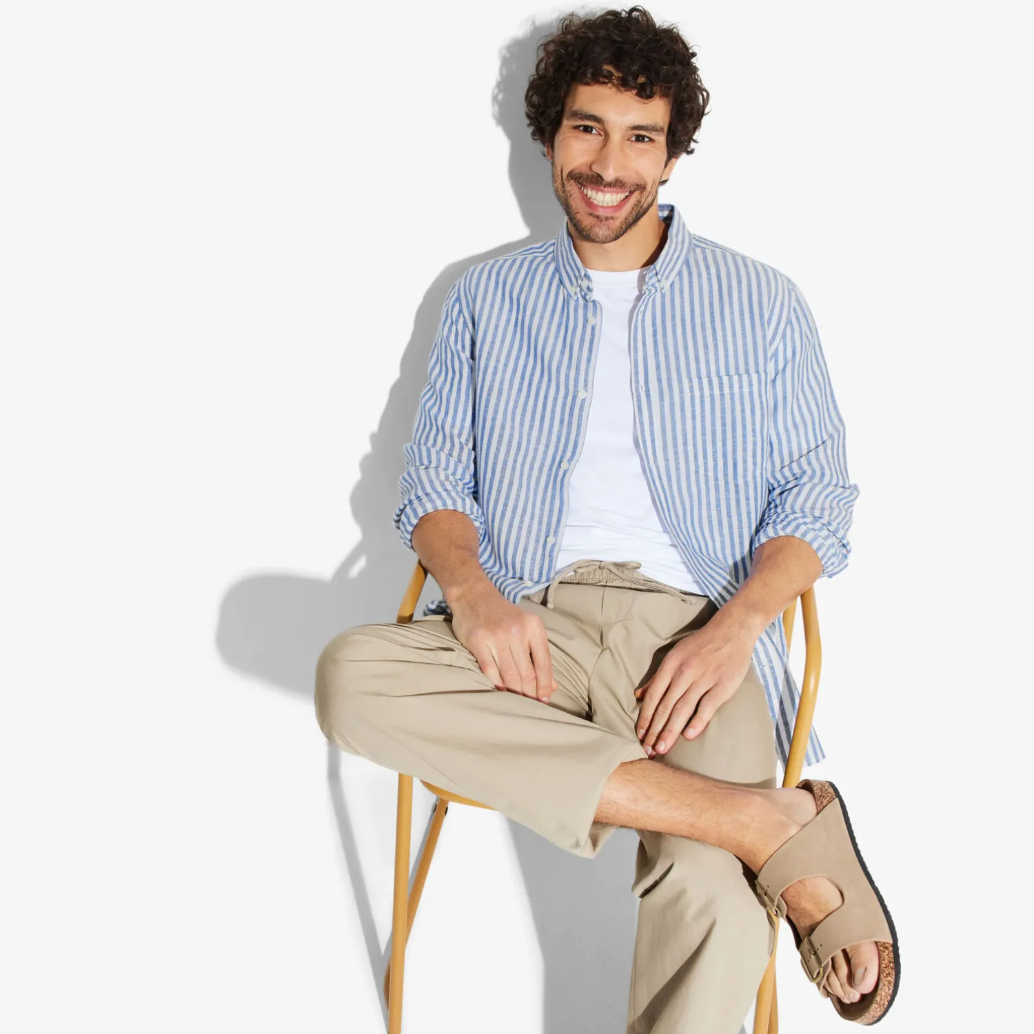 Jules Chemise en coton lin rayée col boutonné- Chemise