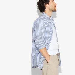 Jules Chemise en coton lin rayée col boutonné- Chemise