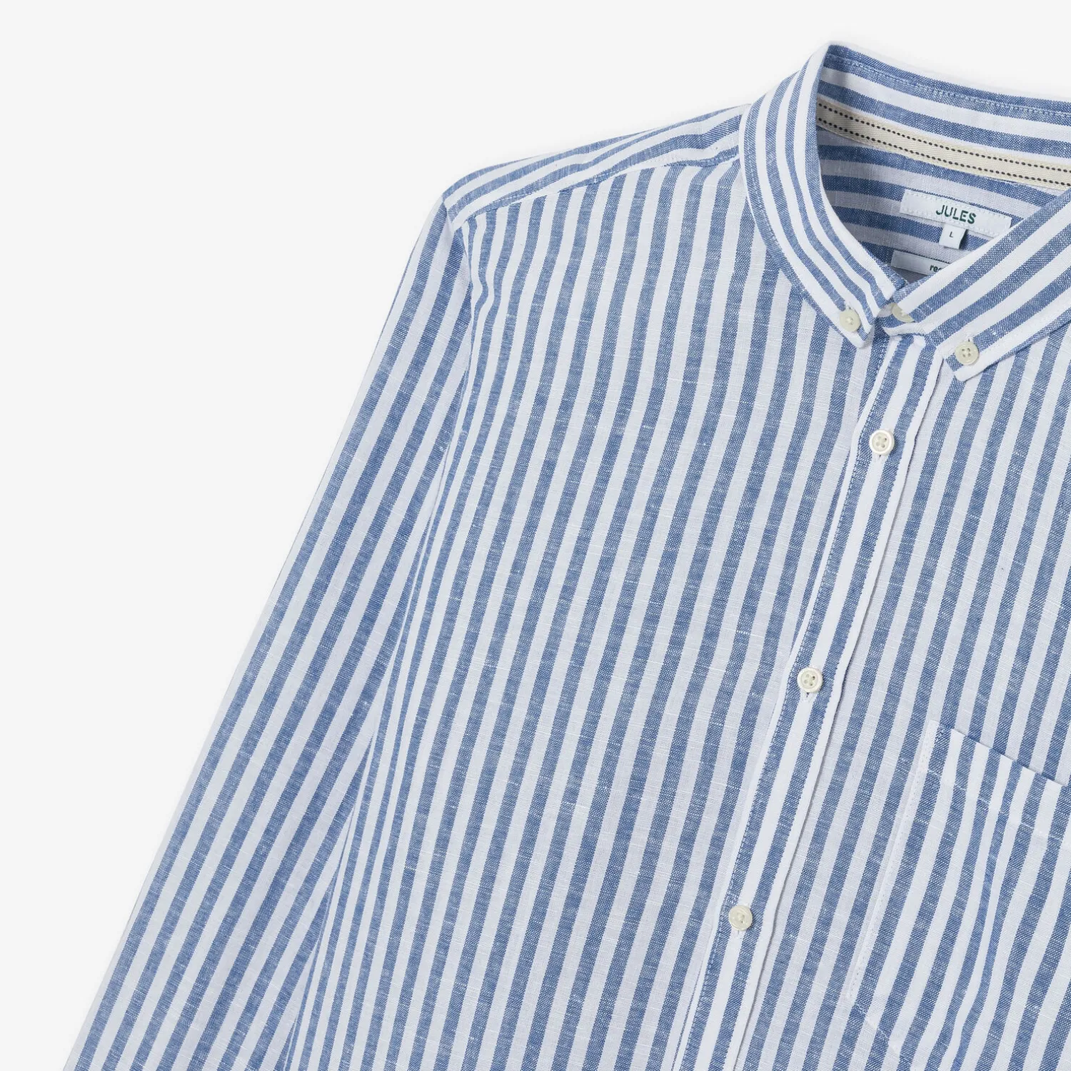 Jules Chemise en coton lin rayée col boutonné- Chemise