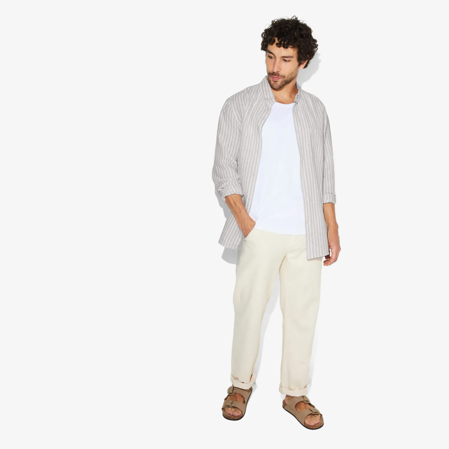 Jules Chemise en coton lin rayée col boutonné- Chemise