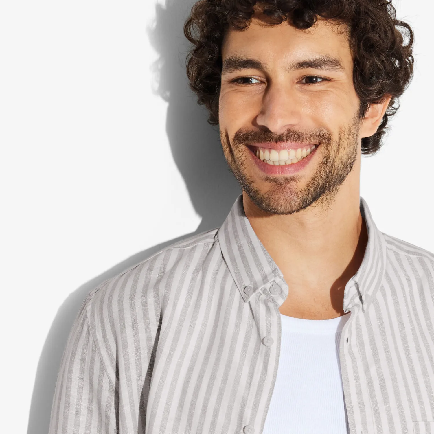 Jules Chemise en coton lin rayée col boutonné- Chemise