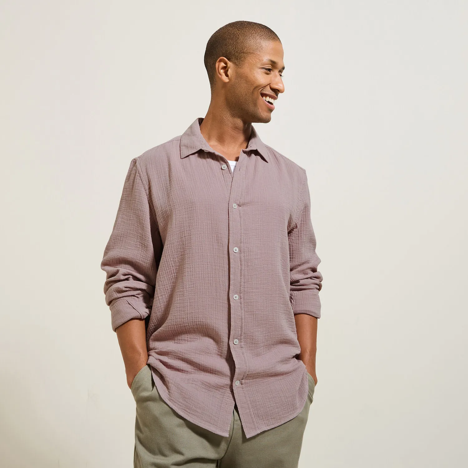 Jules Chemise en gaze de coton unie col boutonné- Chemise