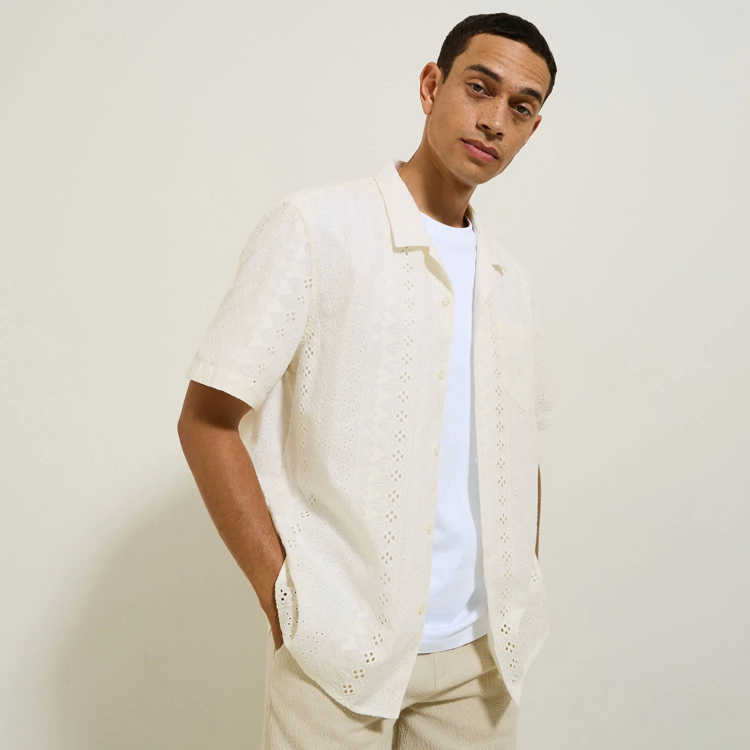 Jules Chemisette en coton broderie anglaise- Chemise