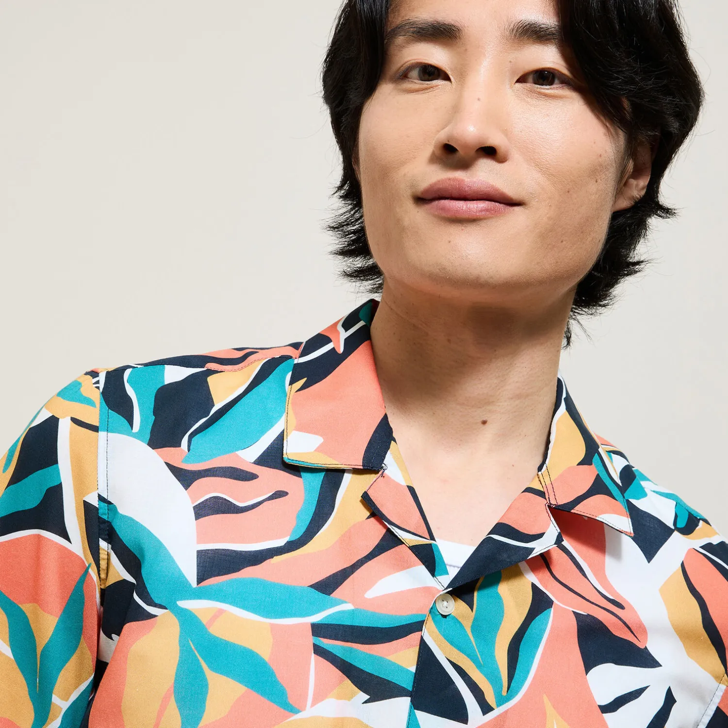 Jules Chemisette en coton col requin motif hawaïen- Chemise