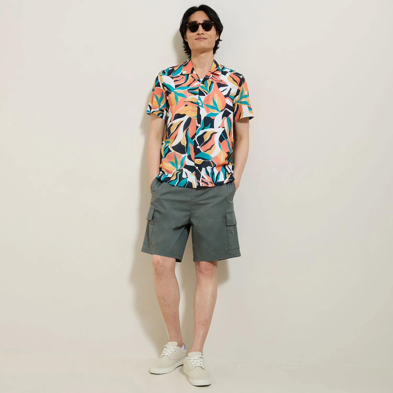 Jules Chemisette en coton col requin motif hawaïen- Chemise