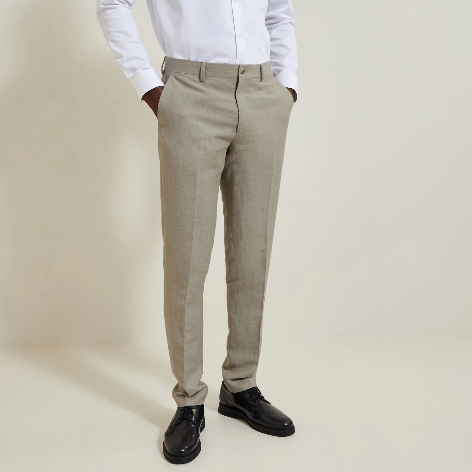 Jules Costume 3 pièces slim contenant du lin - Beige- Collection Mariage|Ensemble De Costume