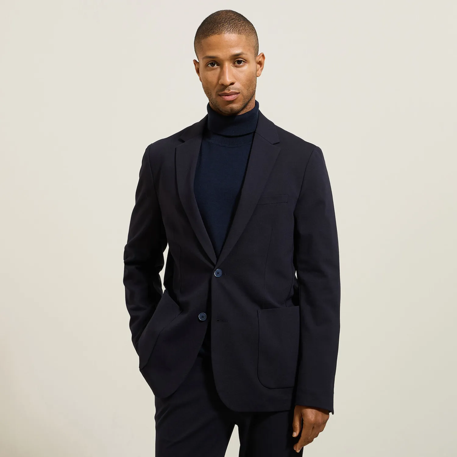 Jules Costume 2 pièces slim en maille - Bleu- Ensemble De Costume