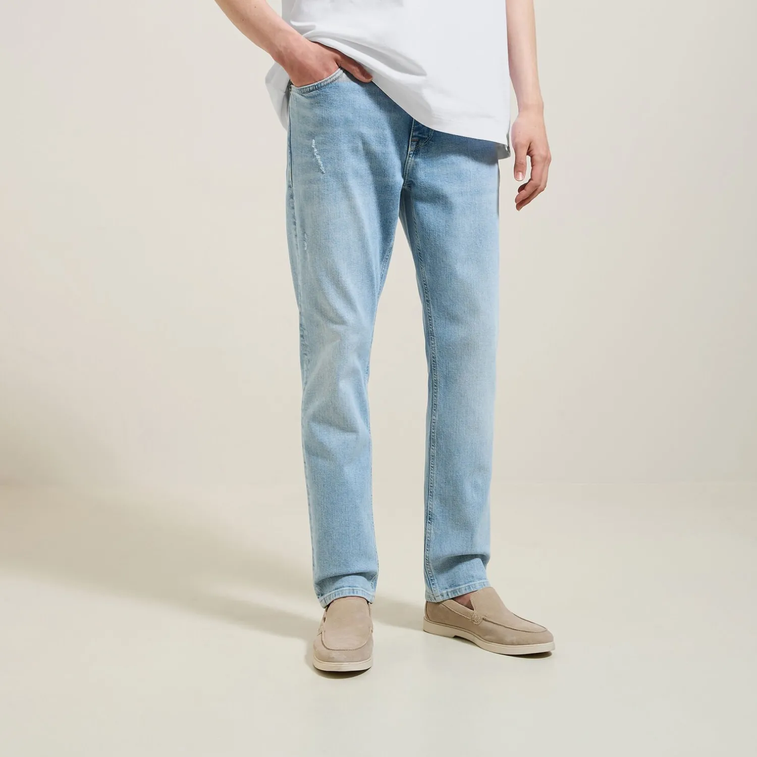 Jules Jean straight 3 longueurs délavé- Jeans Straight|Jeans