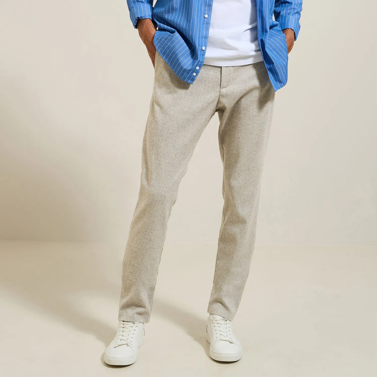 Jules Pantalon chino slim aspect flanelle- Pantalon Chino|Pantalon