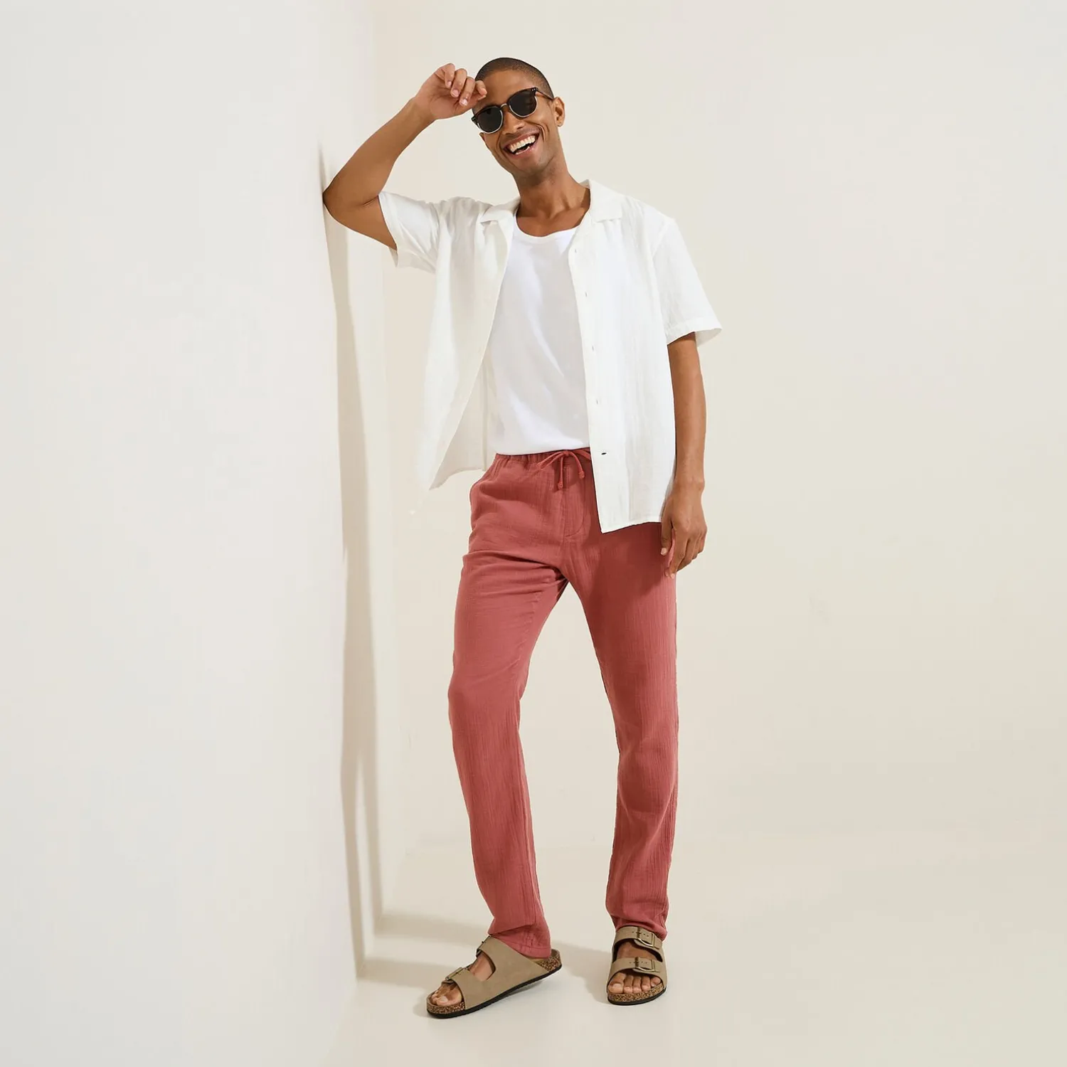 Jules Pantalon en gaze de coton uni- Pantalon Chino|Pantalon