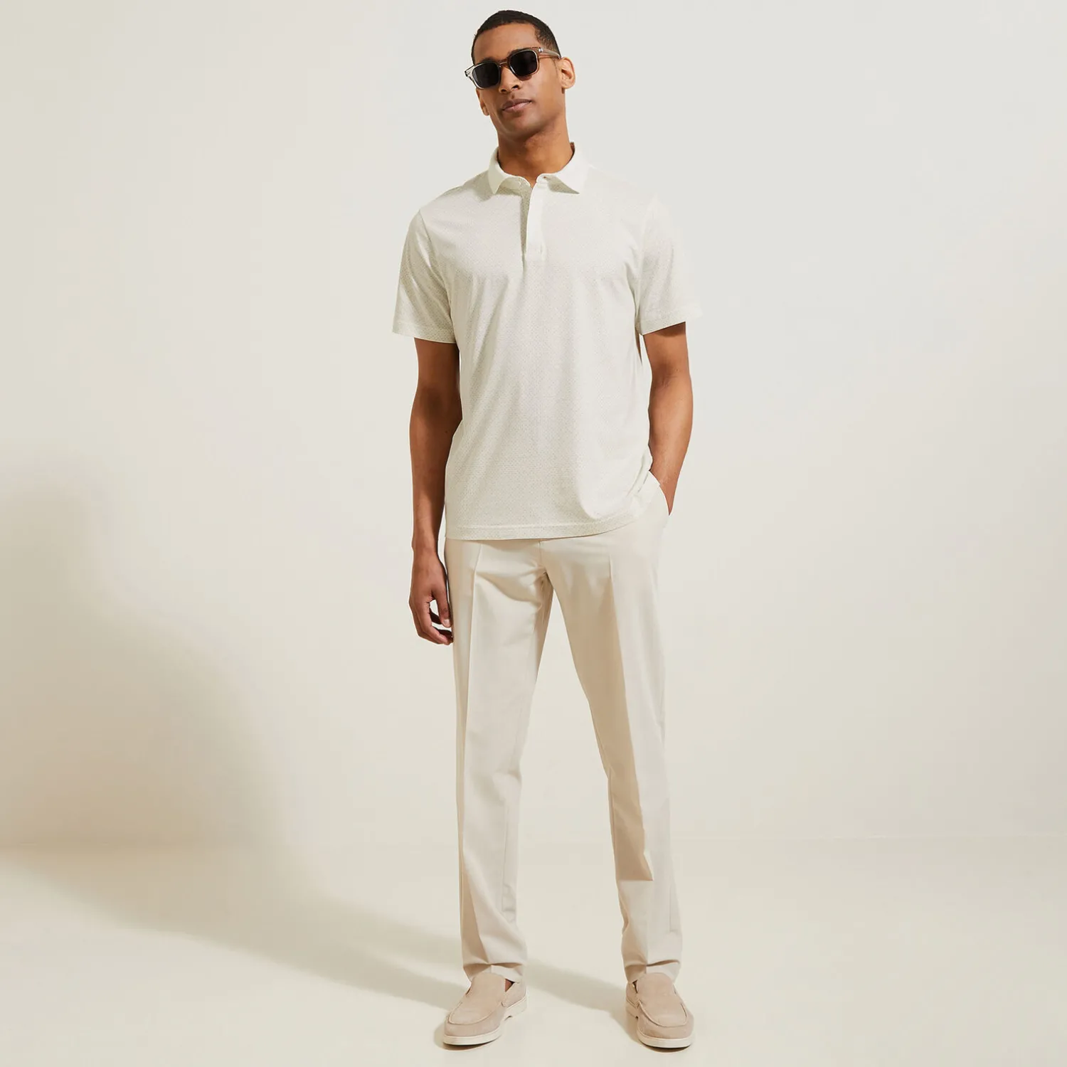 Jules Polo manches courtes imprimé col italien jersey- Polo