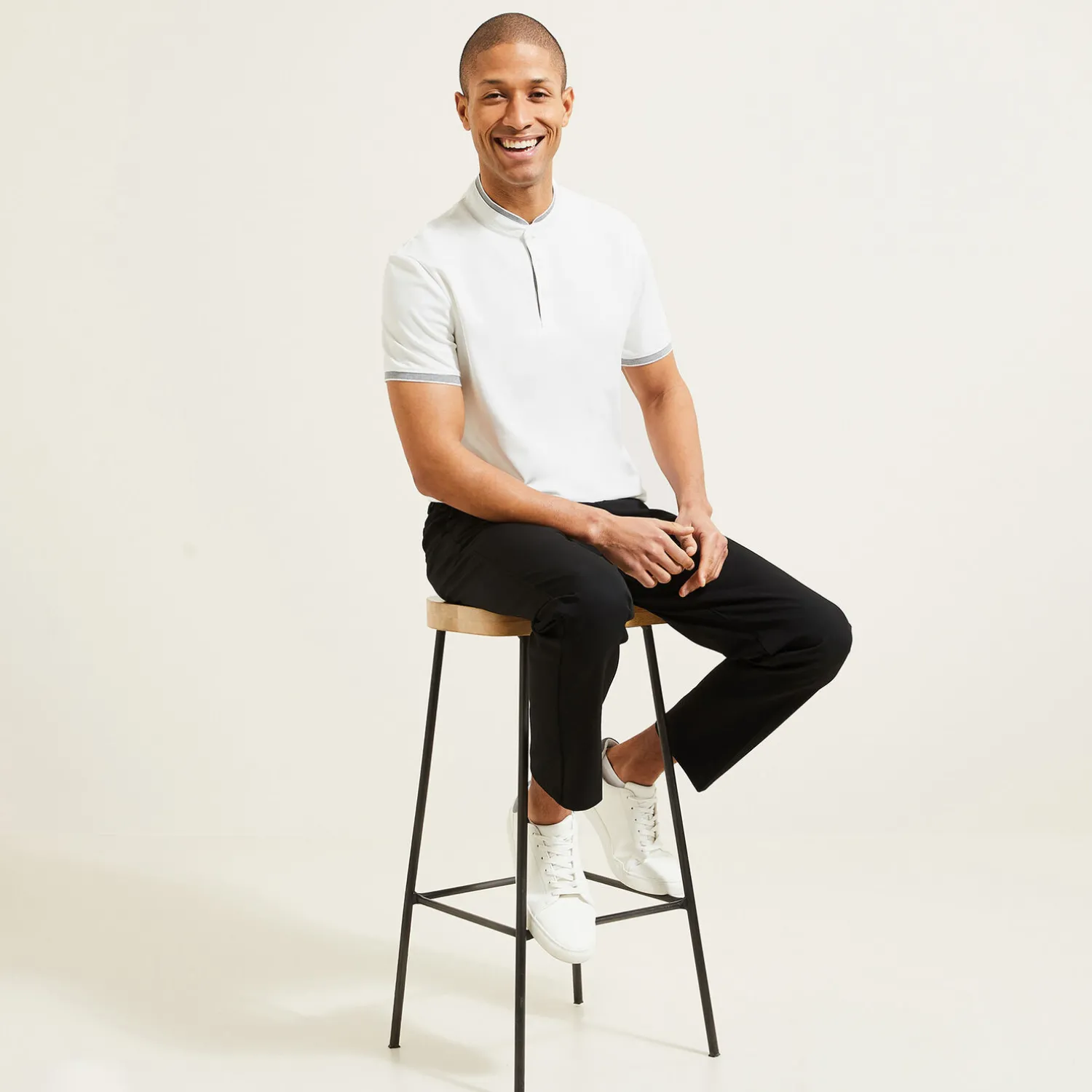 Jules Polo manches courtes slim uni col mao piqué- Polo