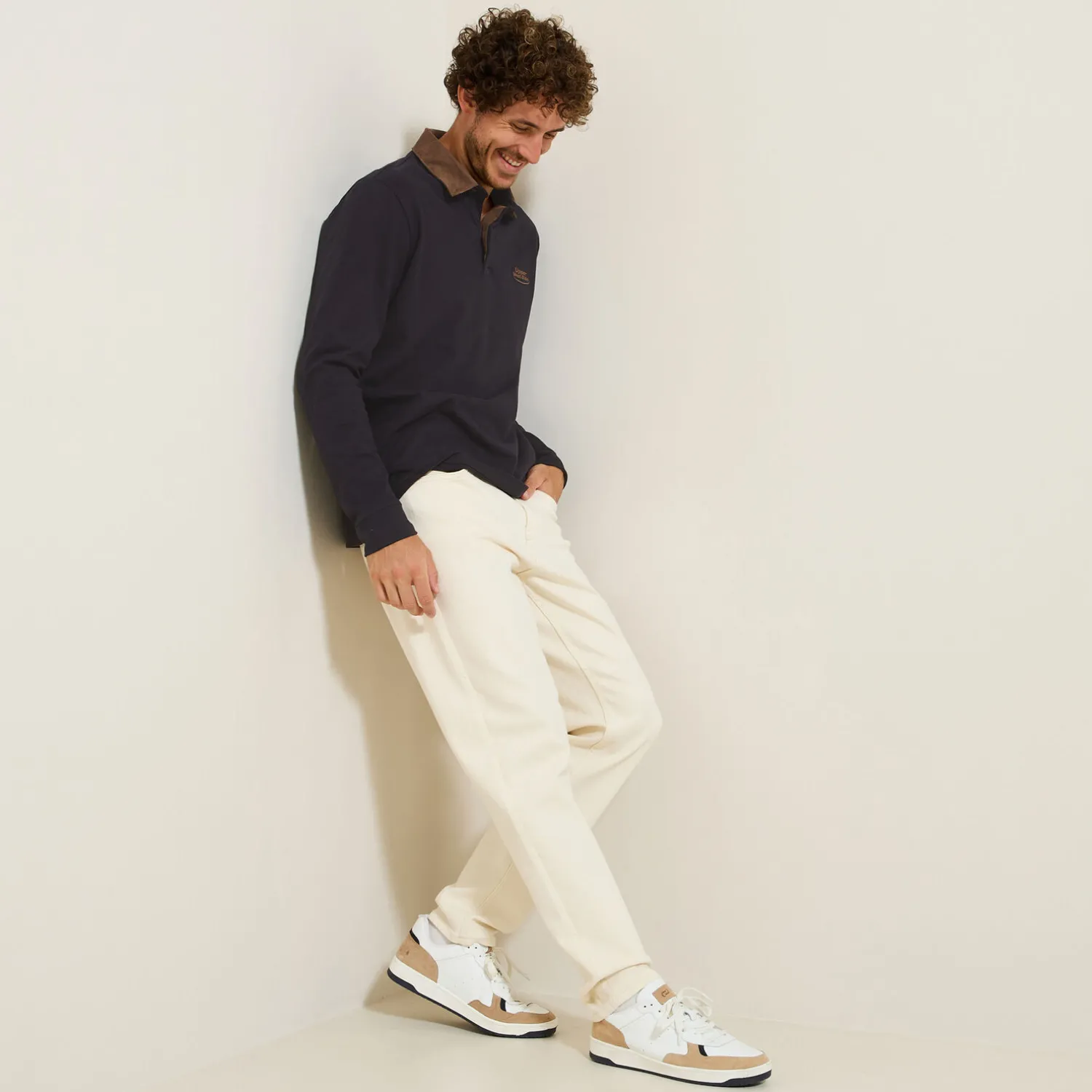 Jules Polo manches longues piqué col velours- Polo