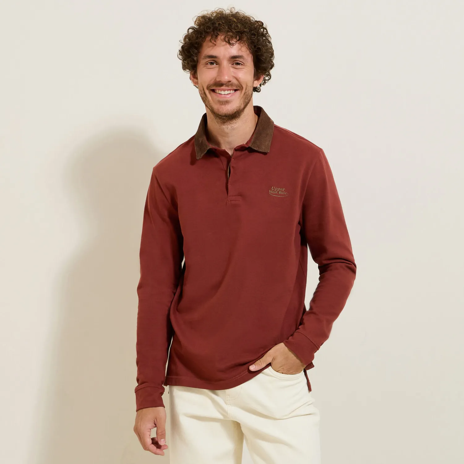 Jules Polo manches longues piqué col velours- Polo