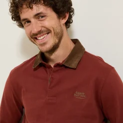 Jules Polo manches longues piqué col velours- Polo