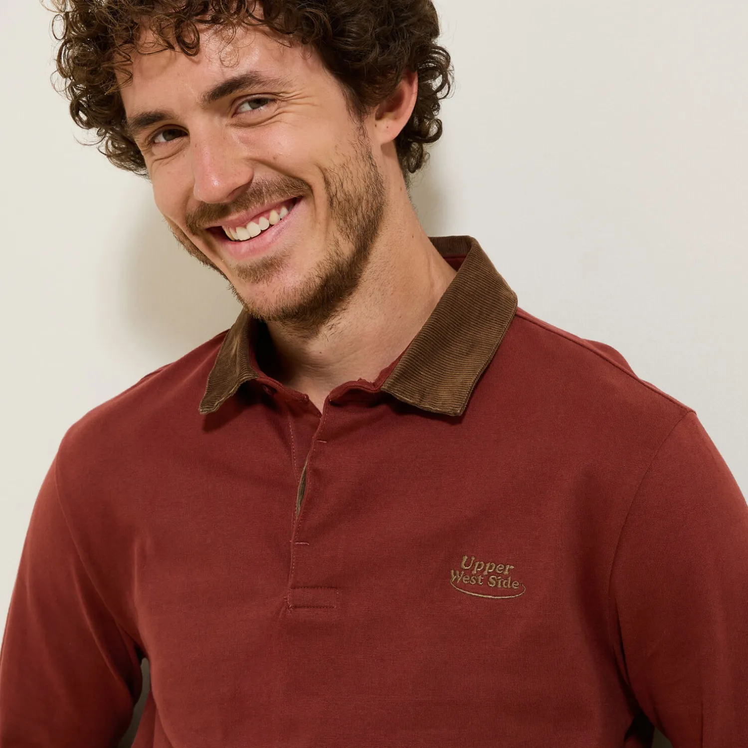 Jules Polo manches longues piqué col velours- Polo