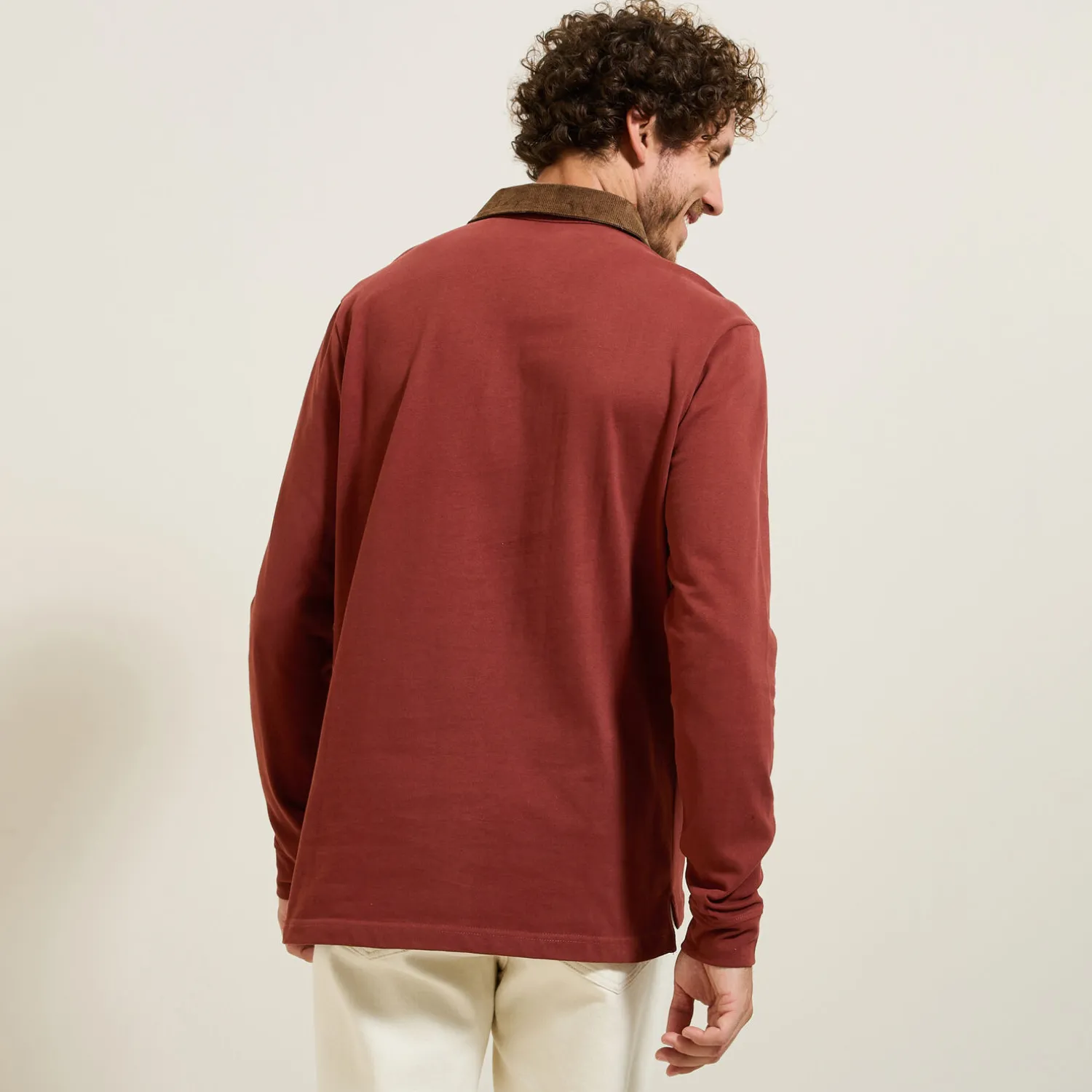 Jules Polo manches longues piqué col velours- Polo