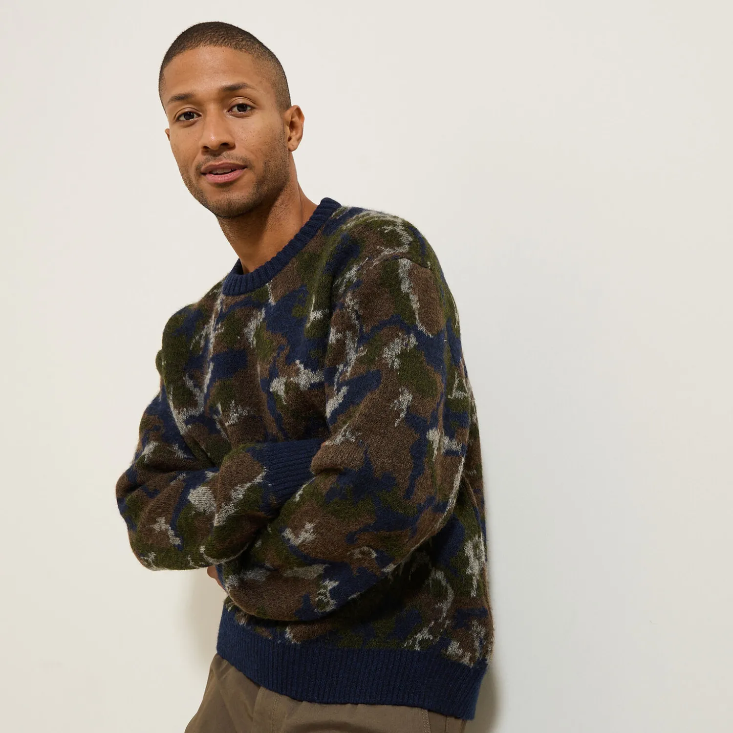 Jules Pull col rond jacquard camouflage- Pull