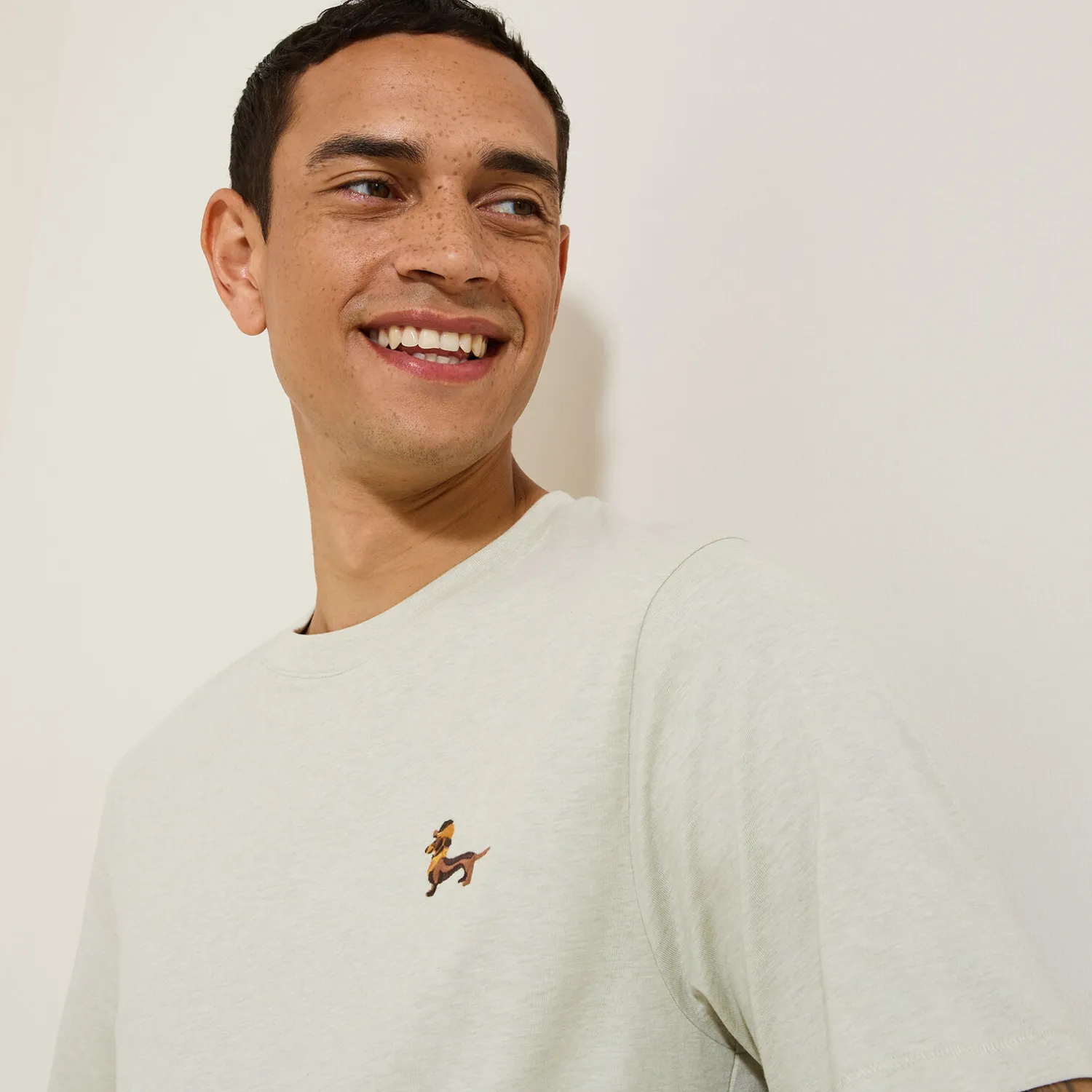 Jules Tee shirt col rond chiné brodé poitrine en coton- T-shirt