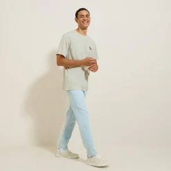 Jules Tee shirt col rond chiné brodé poitrine en coton- T-shirt