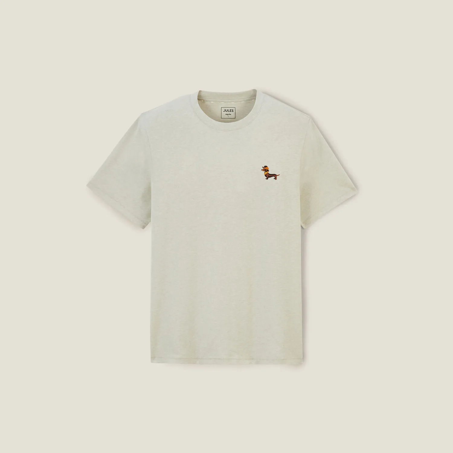 Jules Tee shirt col rond chiné brodé poitrine en coton- T-shirt