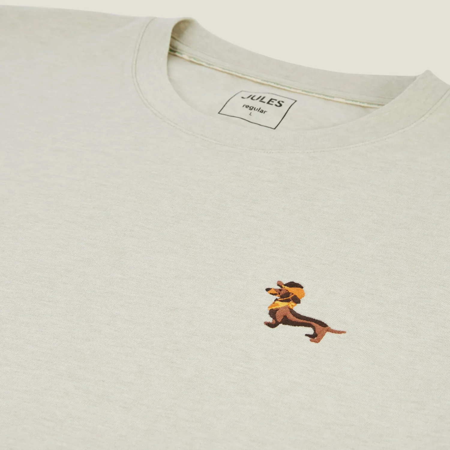 Jules Tee shirt col rond chiné brodé poitrine en coton- T-shirt