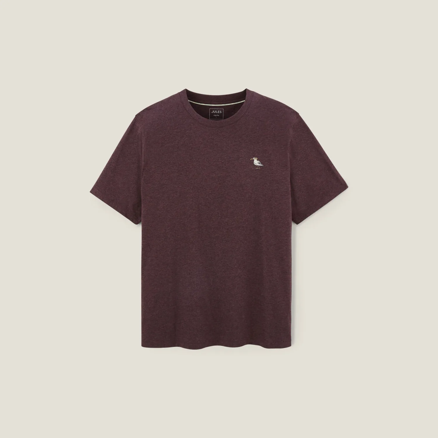 Jules Tee shirt col rond chiné brodé poitrine en coton- T-shirt