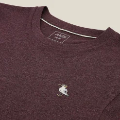 Jules Tee shirt col rond chiné brodé poitrine en coton- T-shirt