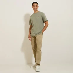 Jules Tee shirt col rond chiné brodé poitrine en coton- T-shirt