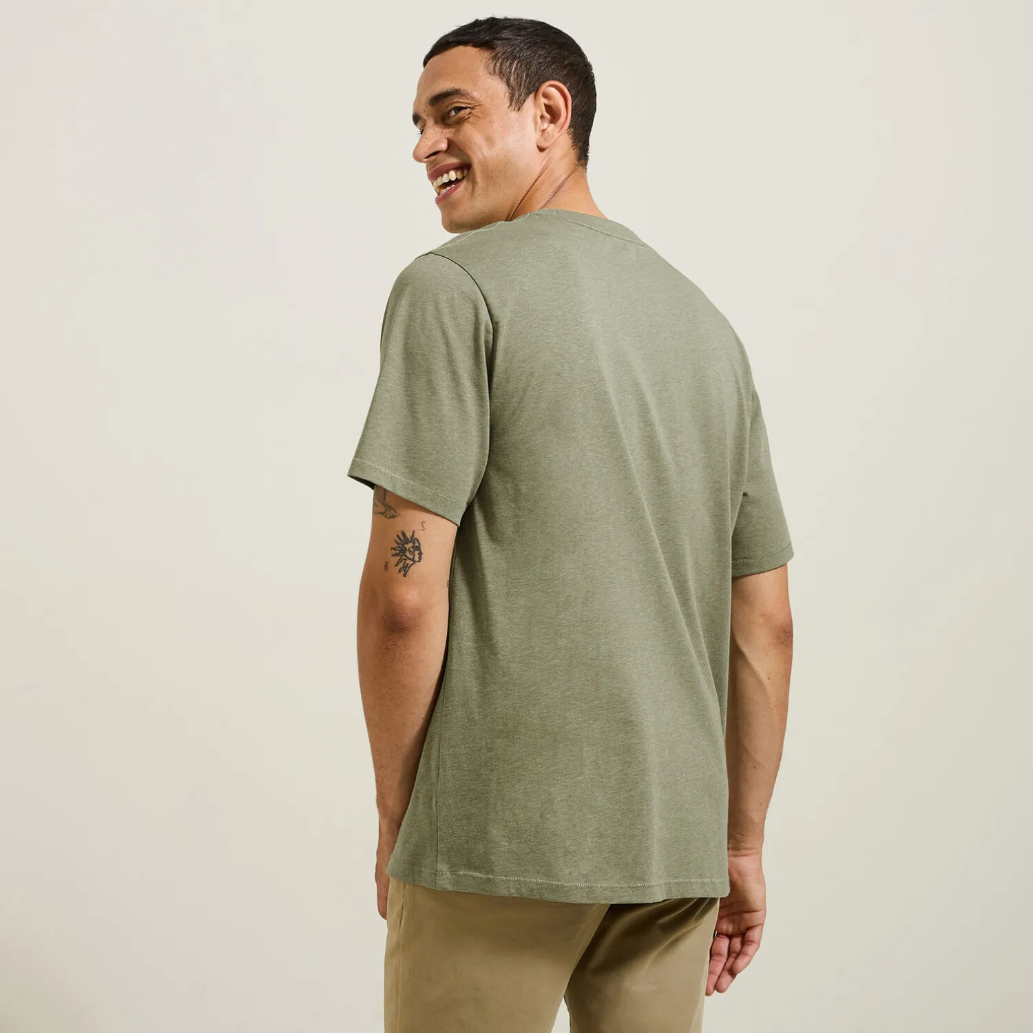 Jules Tee shirt col rond chiné brodé poitrine en coton- T-shirt