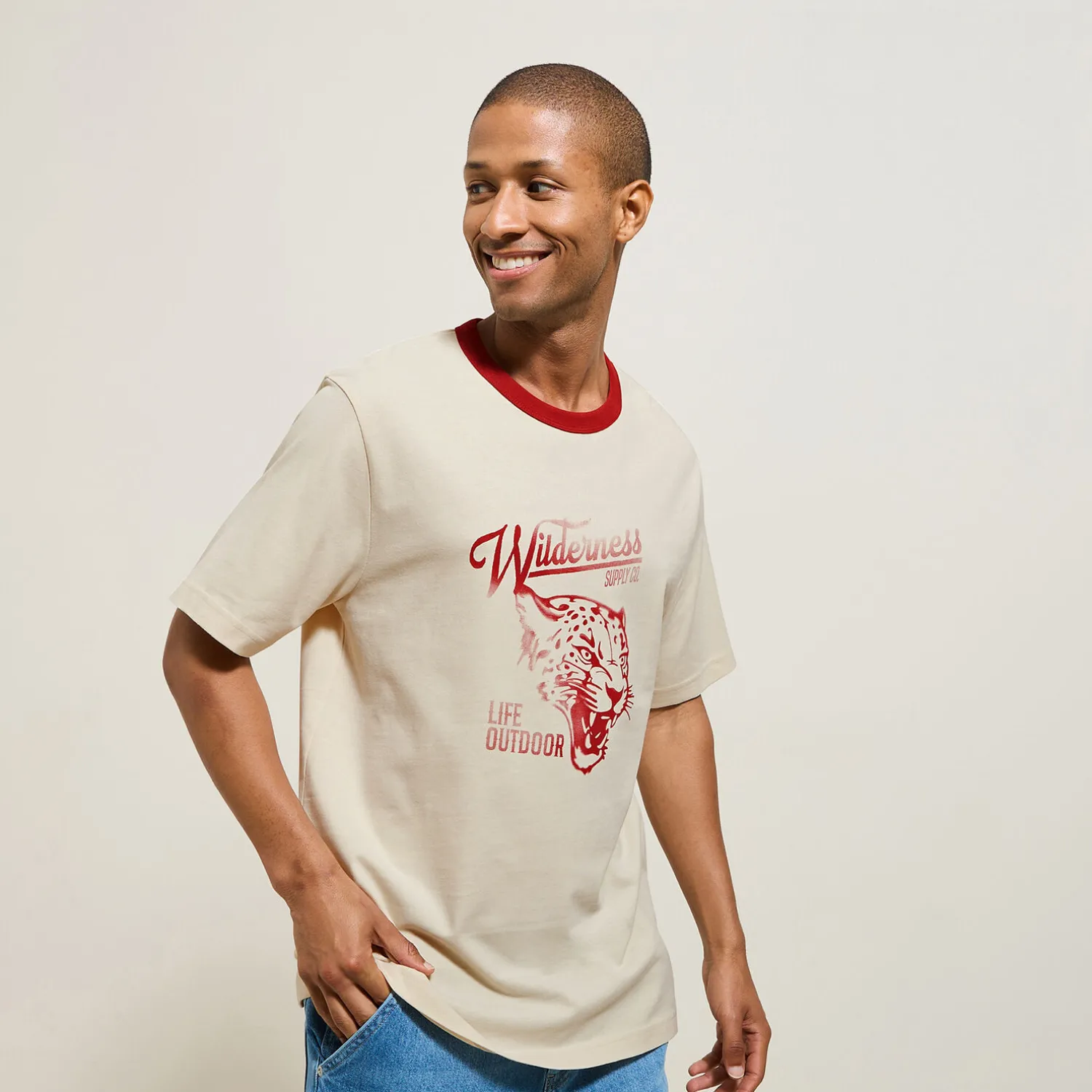 Jules Tee shirt col rond imprimé colletage contrasté- T-shirt