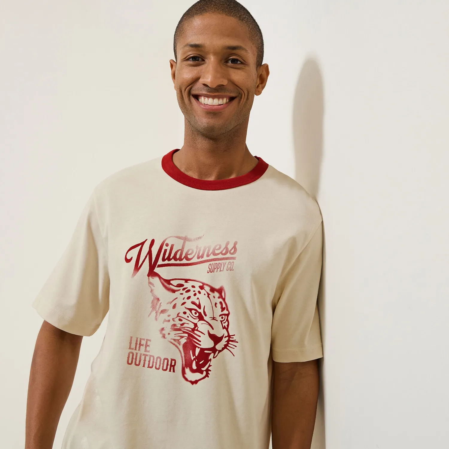 Jules Tee shirt col rond imprimé colletage contrasté- T-shirt