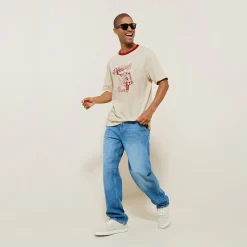 Jules Tee shirt col rond imprimé colletage contrasté- T-shirt