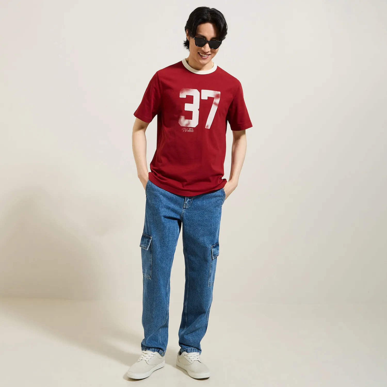 Jules Tee shirt col rond imprimé colletage contrasté- T-shirt