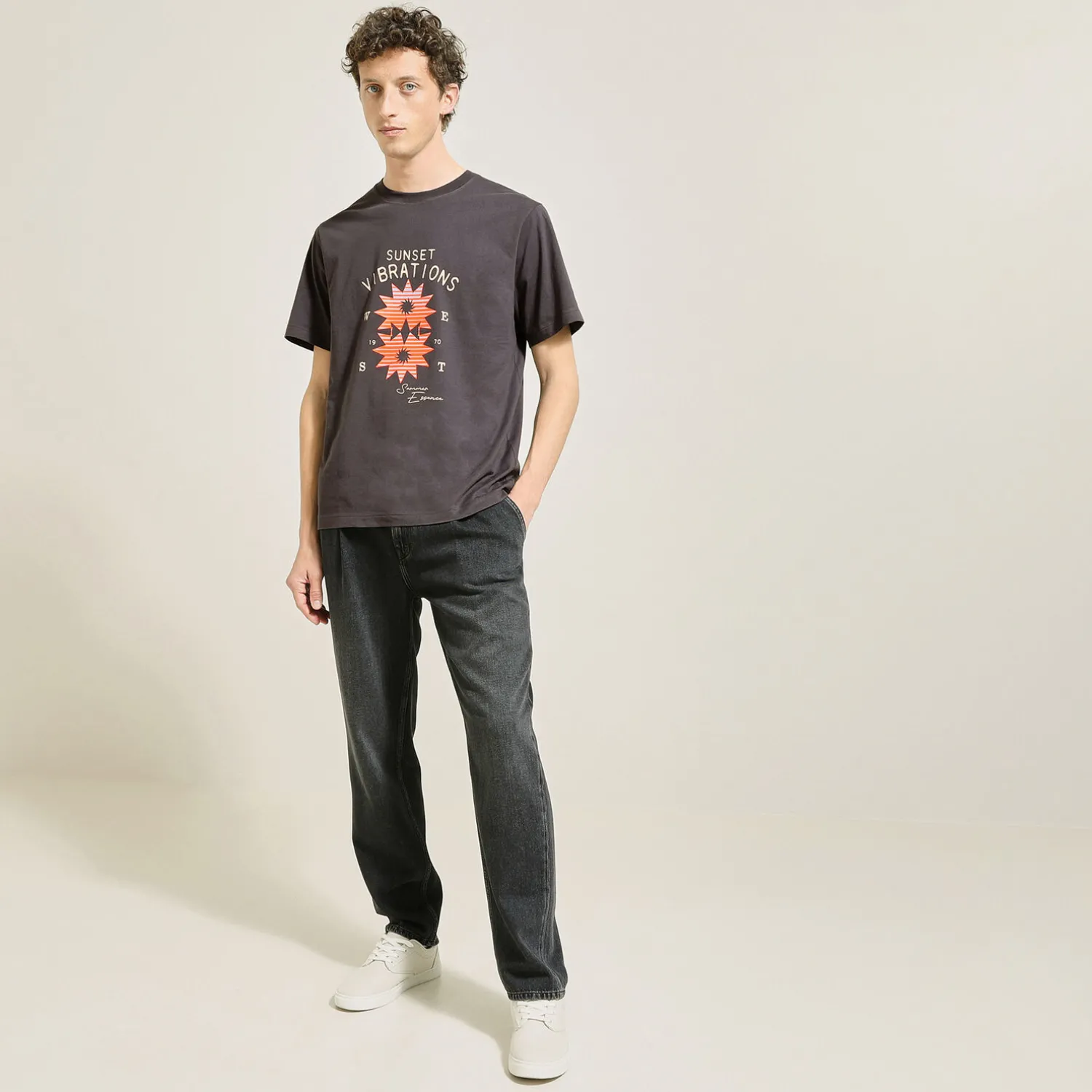 Jules Tee shirt col rond imprimé placé devant- T-shirt