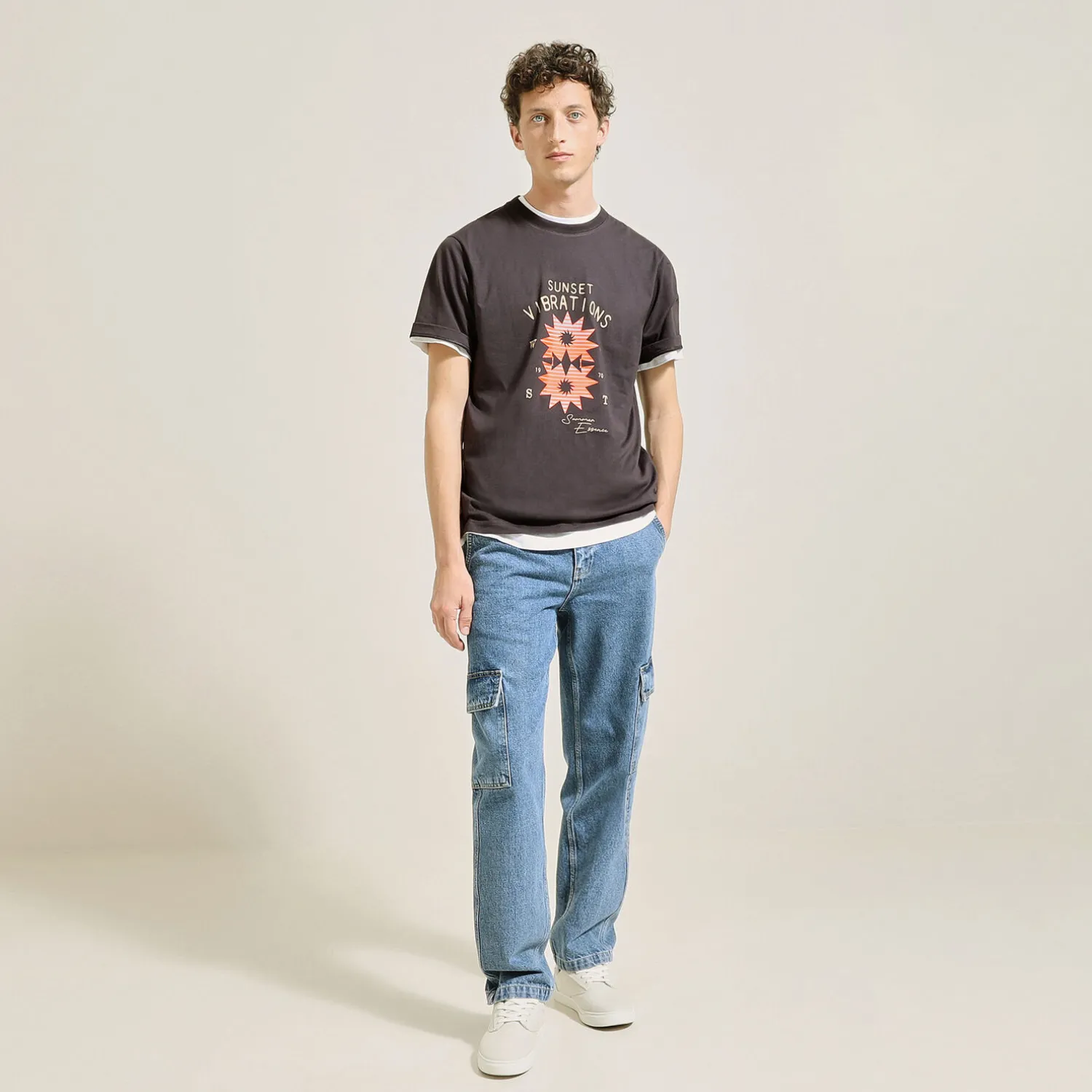 Jules Tee shirt col rond imprimé placé devant- T-shirt