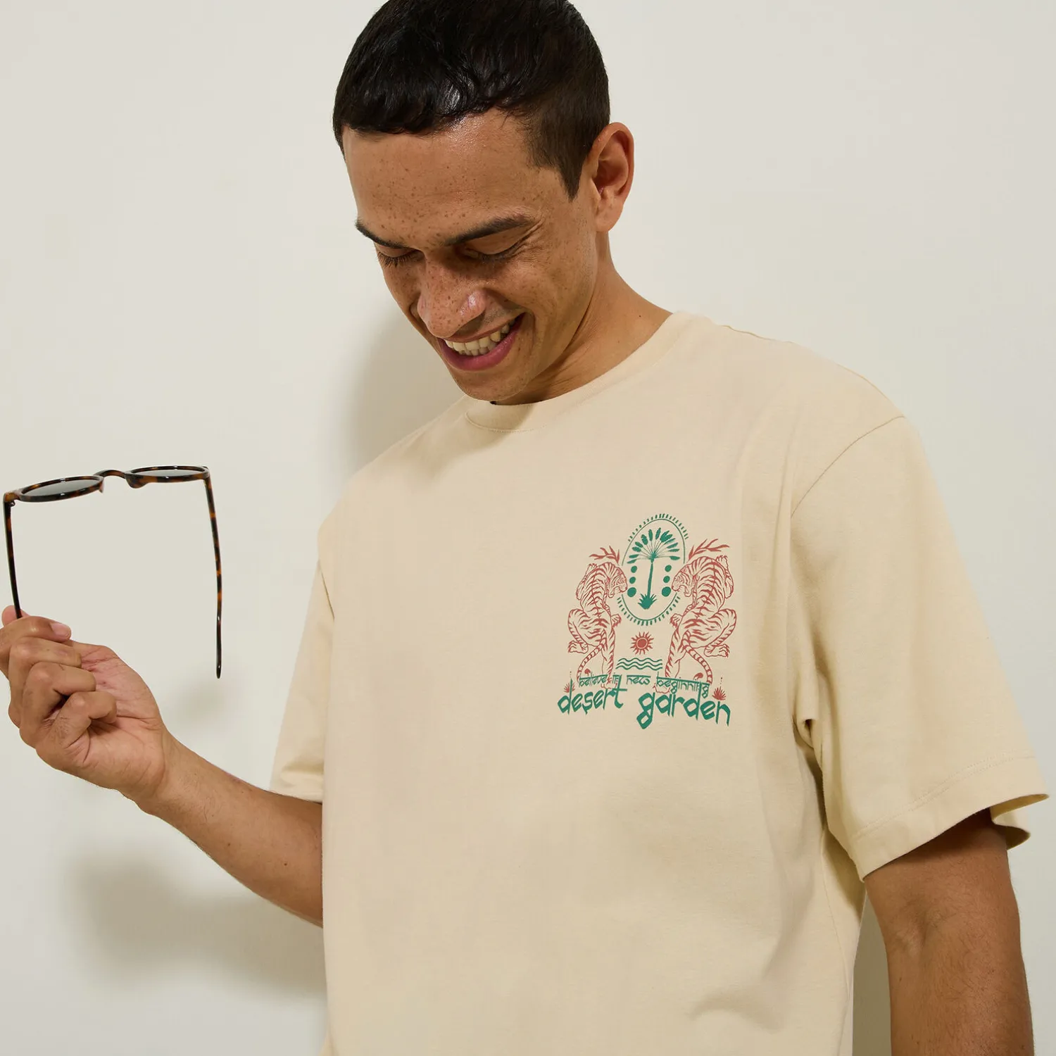 Jules Tee shirt col rond imprimé tigre en coton- T-shirt