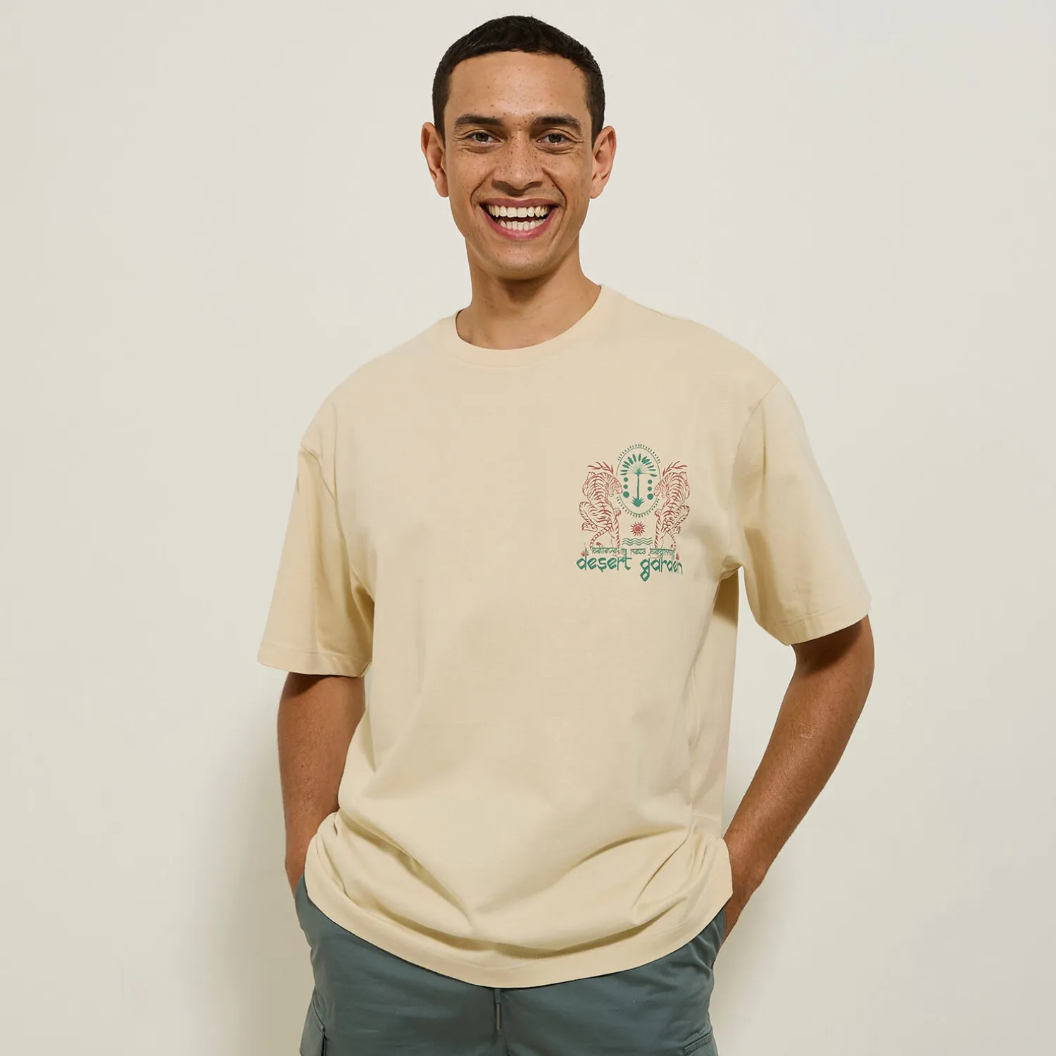 Jules Tee shirt col rond imprimé tigre en coton- T-shirt