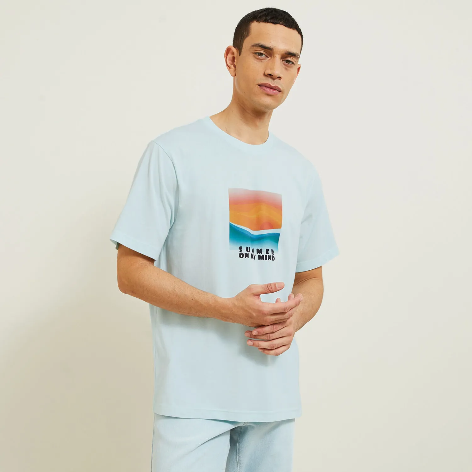 Jules Tee shirt col rond imprimé paysage- T-shirt