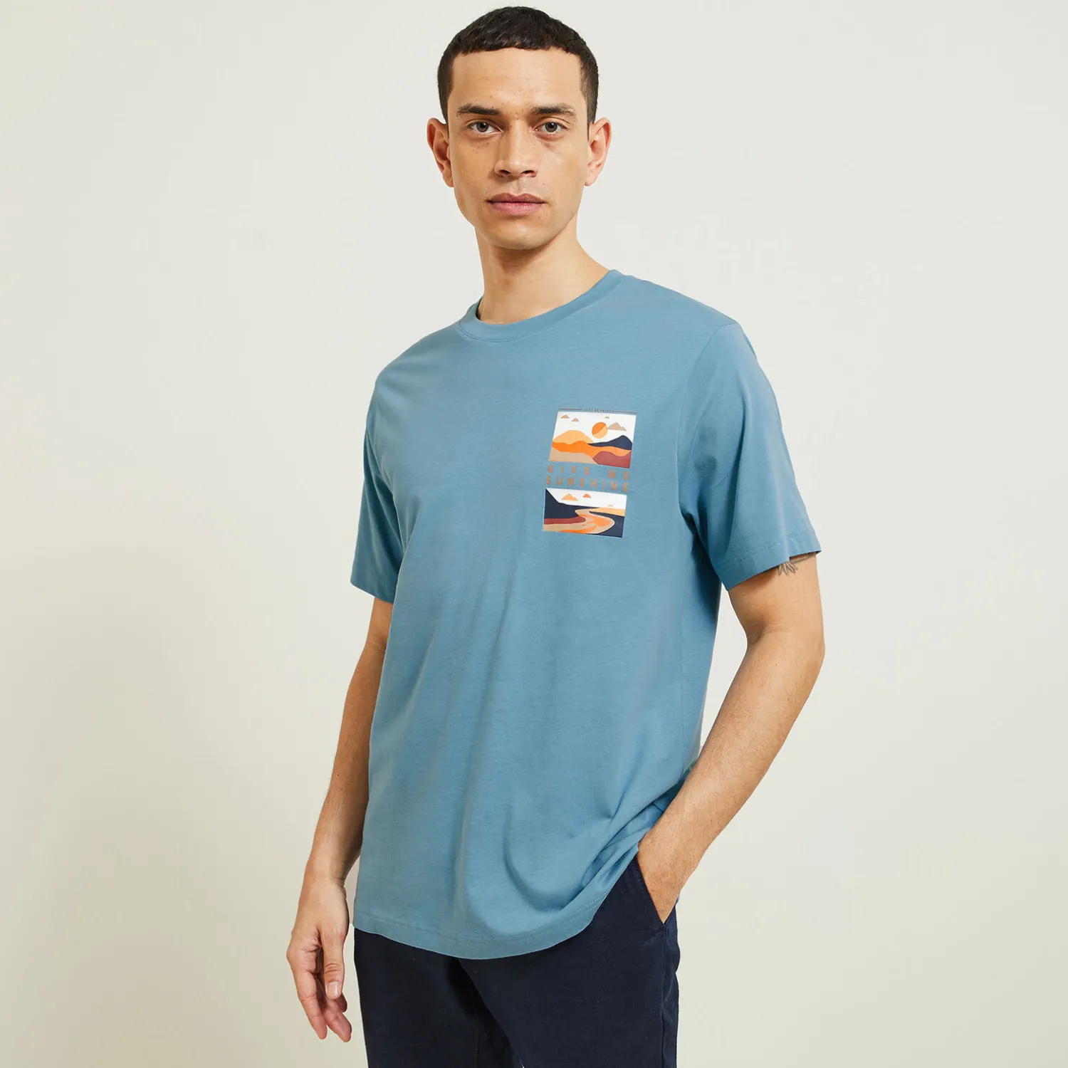 Jules Tee shirt col rond imprimé placé paysage- T-shirt