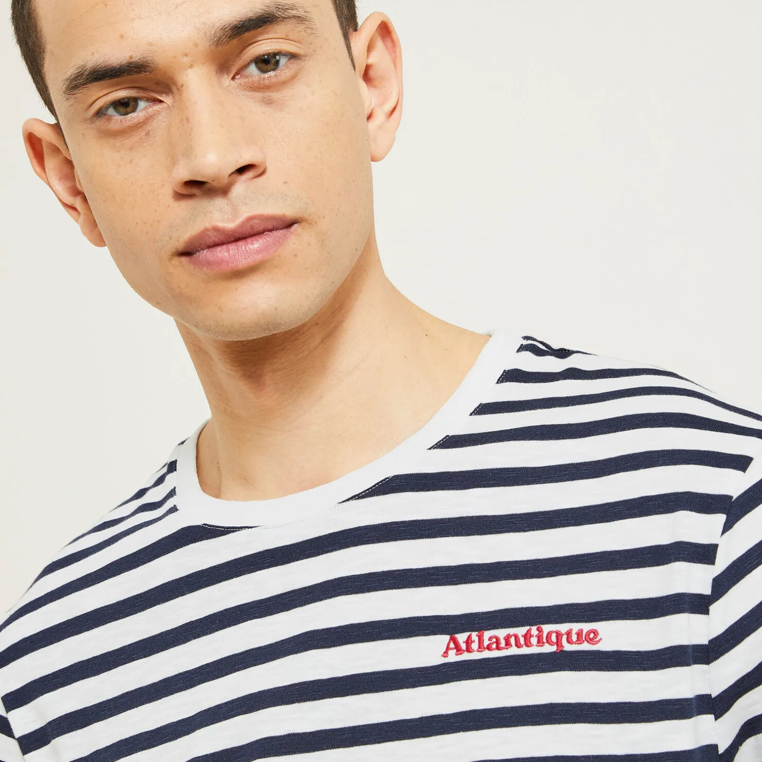 Jules Tee shirt col rond marinière brodé- T-shirt